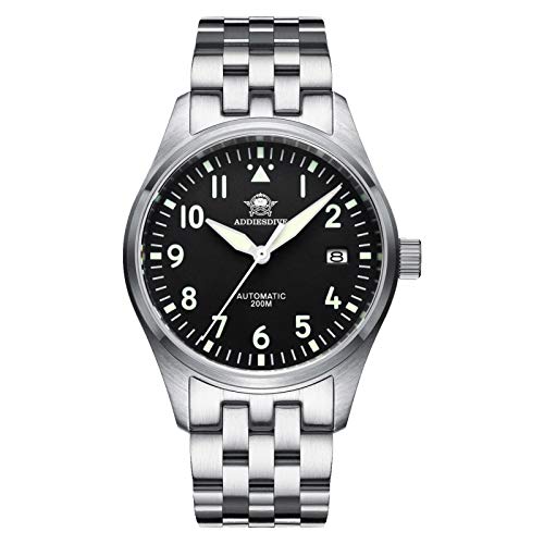 ایگرد | قیمت و خرید ADDIESDIVE Unisex Automatic Pilot Watches Diver 200M  NH35A Movement Luminous Black Dial with Stainless Steel Strap