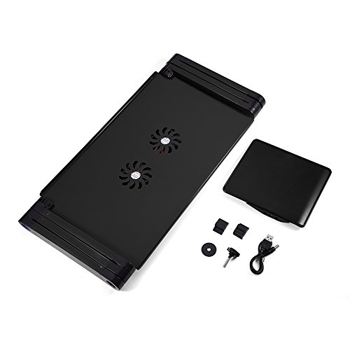 Laptop Stand for Bed and Sofa, Cozy Portable Lap Desk Adjustable Laptop Table Stand Up/Sitting with Dual CPU Cooling Fans and Mouse Pad (Black)