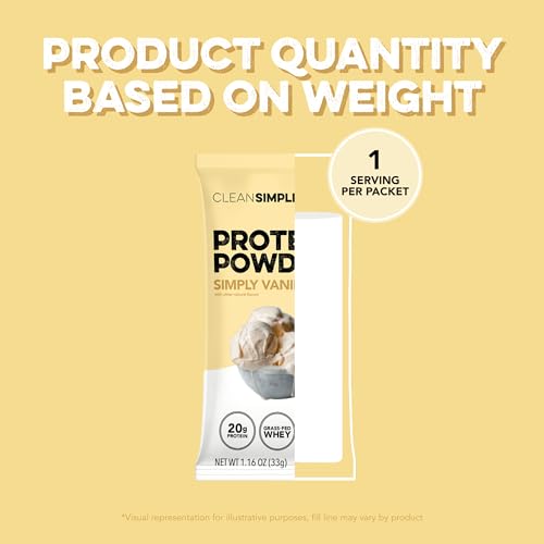 Clean Simple Eats Whey Isolate Protein Powder, Simply Vanilla, Naturally Sweetened, Zero Added Sugar, 20g 100% Grass Fed Protein Powder with Digestive Enzymes, Gluten Free, Non GMO, 10 Stick Packs