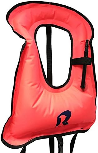 Adult Portable Inflatable Snorkeling Life Jacket Snorkel Vest For Diving Water Safety (Red, Adult)
