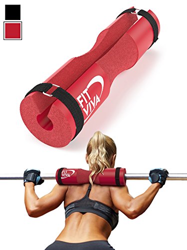 Fit Viva Red Barbell Pad for Standard and Olympic Barbells with Velcro Safety Straps - Foam Pad for Weightlifting, Hip Thrusts, Squats, and Lunges