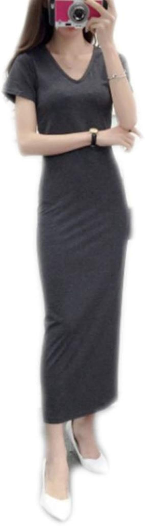 Amazon ワンピース 半袖ワンピ ワンピース ワンピ グレー ロング丈 レディース 大人 女子 春 夏 オフィス カジュアル シンプル 無地 おしゃれ 黒 春夏 柔らか素材 Xs ワンピース レディース ワンピ スカート ロング丈 無地 シンプル ワンピース チュニック 通販