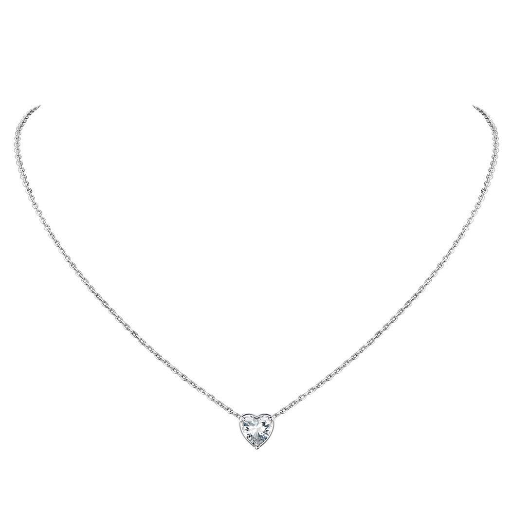 Suplight 925 Sterling Silver Dainty Heart Necklace, April Birth Stone Necklesses Cubic Zirconia Crystal Dainty Love Heart Birthstone Pendant Necklace for Women — image 1
