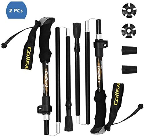 Colisal Collapsible Trekking Poles Folding Hiking Poles Foldable Hiking Sticks for Men Woman Walking Poles Aluminum Black 1 PCS 2 PCS