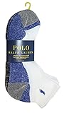 Polo Ralph Lauren 6-Pack Marled Sole Grey Heel/Toe Athletic Quarter Sock, White Assorted