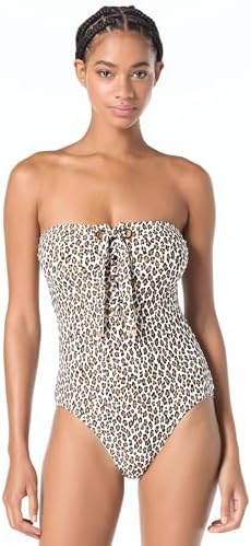 Carmen Marc Valvo Crochet Scoop Neck One Piece, Clay,4 Beige at