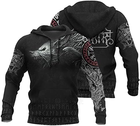 LLJ&YT Unisex 3D Viking Wolf Relistic Printed Hoodies for Men