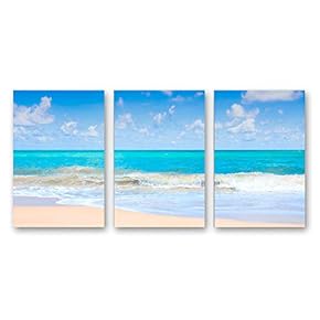 3 Piece Canvas Wall Art for Living Room Bedroom Home Artwork Beautiful Seaside Sand Beach Paintings Ready to Hang - 16"x24" x 3 Panels
