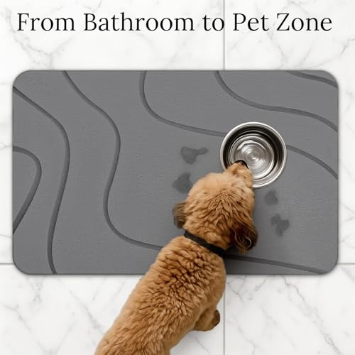 Euqvunn Alfombrilla de Baño de Piedra 60 x 39 cm 2 Unids – Secado Rápido, Antideslizante, Absorbente, Resistente a la Humedad, de Tierra de Diatomeas para Cocina, Bañera y Salida de la Ducha – Gris