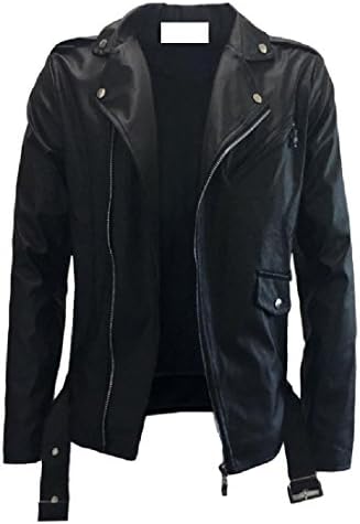 BabyYoung Men Lapel Leather Hipster Zipper Solid Overcoat PU Jakcet Black L
