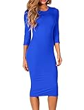 ICONOFLASH 3/4 Sleeve Midi Bodycon Dress (Royal Blue, Small)