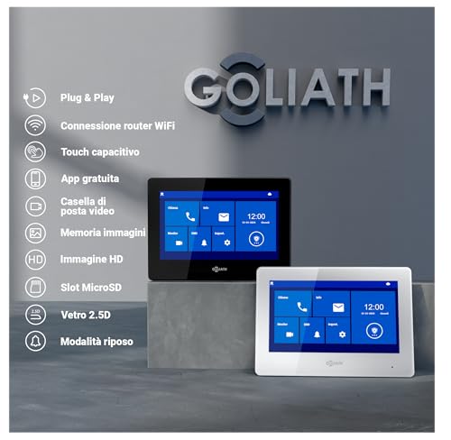 GOLIATH® Video Intercom 2 Wires [2x 7-Inch Screen] Video Intercom with External Cameras – Video Intercom Kit with Door Opener – Single Family Video Intercoms – Anti-Vandal and Waterproof – Recessed
