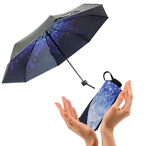 FUNTRESS Mini Compact Umbrella for Travel Extra Large UV Protection Sun Rain Umbrellas Women Kids Outdoor Gift Lightweight Upgraded (Starry sky)