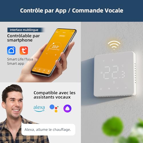 Beok Thermostat for Electric Floor Heating, Smart WiFi Thermostat Programmable Room Thermostats with Probe Compatible with Alexa and Google Home, 16A