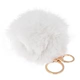 Pinksee Soft Rabbit Fur Ball Gold Plated Keychain For Car Key Ring Or Bags