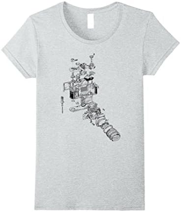 Womens Photography shirt - Vintage Photographer Camera Diagram Large Heather Grey
