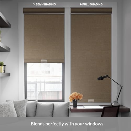 Boolegon Blackout Roller Shades for Windows,Cordless,Linen Fabric,Roller Blinds,Thermal Insulated Fabric UV Protection,Window Shades for Home,Door,Bedroom,Office,Blackout-Beige,Custom Size
