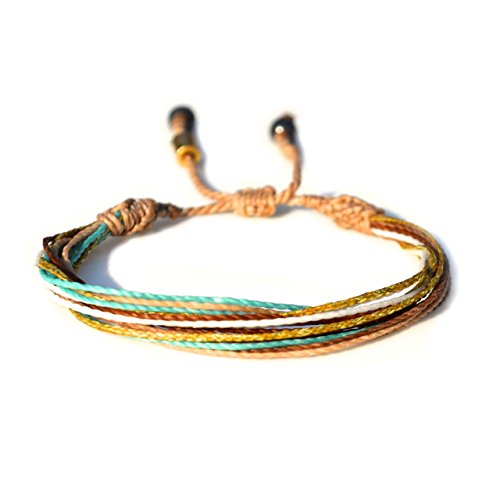Metallic Gold Tan Aqua Surfer String Bracelet with Hematite Stones Handmade Unisex Waterproof Waxed Cord Rope Friendship…