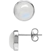 Silvershake 7MM Round Shape Cabochon Gemstone White Gold Plated or Yellow Gold Plated 925 Sterling Silver Business Attire Stud Post Earrings Jewelry for Women