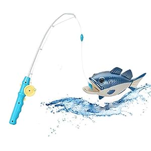 Fishing Game Toy for Kids and Toddlers with Realistic Swimming Fish, Best Bathtub Floating Blue Fish with Easy to Turn…