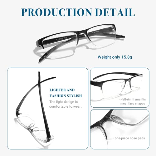 EYESPEX 3 Pack Reading Glasses for Men Lightweight Metal Rectangle Semi