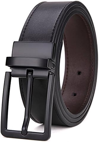 Matasuha Men's Dress Leather Belt Reversible Rotated Buckle