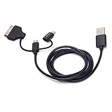 Pangea Agnostic Cable - Lightning/Android(Micro USB) Apple 30-Pin to USB-A Charge & Sync - Black - 1 Meter