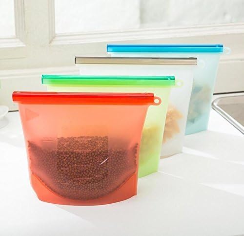 4 PACK of Eminent 1- Litrer Reusable Silicone Ziplock Fresh Bag (Dishwasher safe, Microwavable, Airtight, Leakproof,BPA-Free,FDA approved,Heat Resistant) (CLEAR)