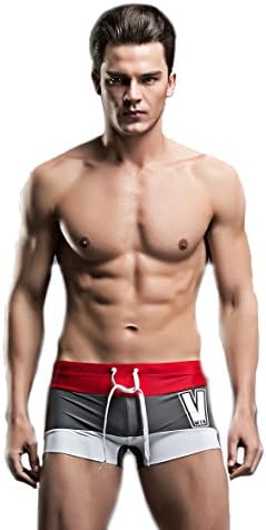 Topda123-Men's Beach Gradient Stripe Boxer Swimsuit Color Splice Design (XL, Gray)