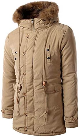 Xchenda Men's Hooded Warm Coat Winter Parka Jacket Casual Long Sleeve Solid Hooded Fur Collar Coat