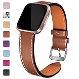 Maledan Bands Compatible with Fitbit Versa, Classic Genuine Leather Wristband Replacement Accessories Fitness Strap for Women Men, Chocolate Brown, Large