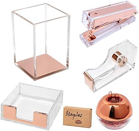 Clear Rose Gold Acrylic Desk Accessories Organizer Set, Tape