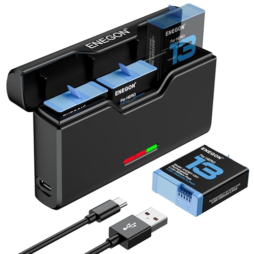 ENEGON Battery Set for GoPro Hero 13 Black/Enduro – 3× 2400mAh Batteries + 3-Channel USB-C Charger with SD Card Storage Slot, Fast Charging & Multi-Level Protection