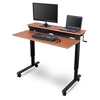 Stand Up Desk Store Crank Adjustable Sit to Stand Up Computer Desk - Heavy Duty Steel Frame, 48 Inches, Black Frame/Teak Top