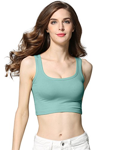 cunlin Summer Sexy Crop Top Bandage Workout Women Slim Sleeveless Fitness Tank Top Pea Green L