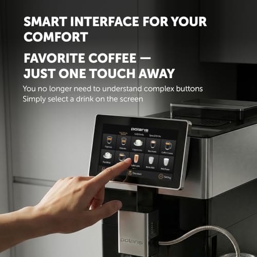 Polaris PACM 2081AC Smart Hot & Cold Coffee Machine, 40 One-Touch Programs, Built-In Grinder, Wi-Fi App Control, Profi-Cream Frothing, 6 User Profiles, Coffee To Go Thermos Included