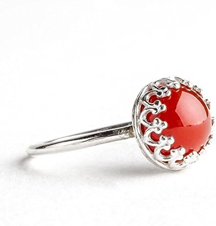 Custom Burnt Orange Red Carnelian Gemstone Ring in Sterling Silver with Crown Setting
