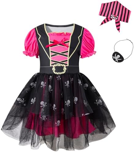 Vestido Pirata Blanco De Gasa Para Niña – Cuello Cuadrado, Línea A Y Volantes, Ideal Para Carnaval Y Juegos De Rol