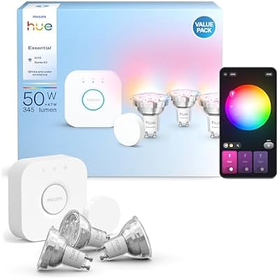 Essential Kit de démarrage avec Bridge+3 ampoules connectées GU10 Essential + Smart Button, WACA, 2200-6500 K, variable, Ampoule connectée compatible Alexa, Google Assistant, Apple Home