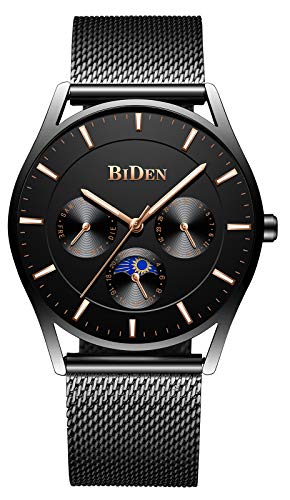 Men Watches Slim Analog Quartz Waterproof Wrist Watch Classic Minimalist Luxury Stainless Steel Mesh Band Black Unisex