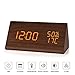 BlaCOG Alarm Clock Display Time Date Temperature,Wooden Alarm Clock for Bedroom,Digital clock Adjustable Brightness Voice Control-Brown/Orange