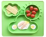 Ledsolver Food Grade Silicone Baby Plate and Baby Bib, Baby Suction Placemat for Toddlers(Green)