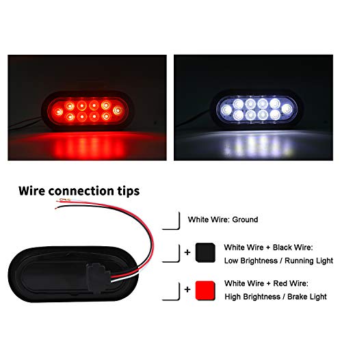 Donepart 6" Inch Oval Trailer Lights Flatbed Tail Lights LED Stop Turn Tail Backup Reverse Brake Tail Lights for Truck RV Trailer Boat Camper (4 Red + 2 White) - Thumbnail 6