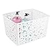 mDesign Plastic Bathroom Storage Basket Bin for Organizing Hand Soaps, Body Wash, Shampoos, Lotion, Conditioners, Hand Towels, Hair Accessories, Body Spray - Large, Floral Design - White