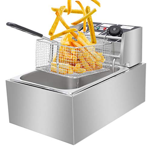 Heavy Duty Deep Fryer, 6.3QT/6L Stainless Steel Large Single-Cylinder Electric Fryers with Removable Basket and Professional Heating Element, 100V/2500W Max US Plug (6L)