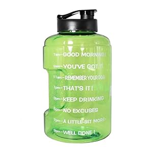 Image of BuildLife 1 Gallon(128OZ) Sports Water Bottle Inspirational Fitness Workout Wide Mouth with Time Marker Measuring Your H2O Intake BPA Free (1 Gallon, Green)