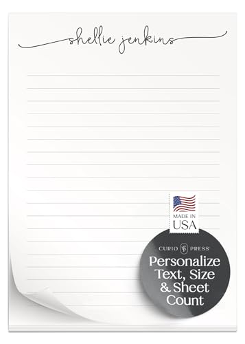 Curio Press Personalized Stationery Notepads for Women & Men, 50 to 100 Sheets Custom Notepads Personalized with All Lower Case Name Custom Stationery Note Pads for Memo, To Do List - Swash Script Pad