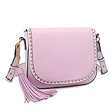 Dasein Womens Cute Designer Grommet Around Fringed Tassel Crossbody Messenger Bag w/ Grommet Strap