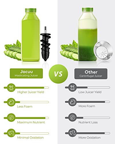 Jocuu Slow Masticating Juicer with Soft/Hard Modes Easy to Clean Quiet Motor & Reverse Function, Cold Press Juicer for Fruit & Vegetable, 90% Juice Yield, with Brush & Recipes (Grey)