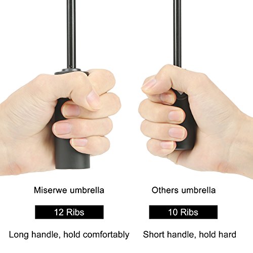Miserwe Umbrella 12 Ribs with Teflon Coating Umbrella Windproof Lengthened Handle Travel Umbrella with Auto Open Close Button and Free Upscale Leather Cover (Black) - Thumbnail 6